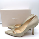 Jimmy Choo Cutout Pumps Margo Gold Glitter Snakeskin Size 38 Pointed Toe Heels