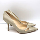 Jimmy Choo Cutout Pumps Margo Gold Glitter Snakeskin Size 38 Pointed Toe Heels