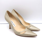 Jimmy Choo Cutout Pumps Margo Gold Glitter Snakeskin Size 38 Pointed Toe Heels