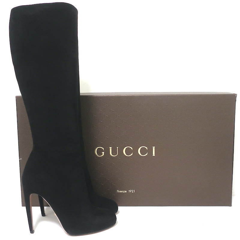 Gucci Black Suede Knee High Boots