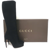 Gucci Knee High Boots Black Suede Size 39 High Heel