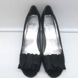 Stuart Weitzman Gigiritz Ruffle Pumps Black Satin Size 8 Open Toe Heels