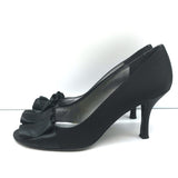 Stuart Weitzman Gigiritz Ruffle Pumps Black Satin Size 8 Open Toe Heels