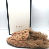 Gucci Princetown GG Canvas & Lamb Fur Mules Ruggine Rust/Natural Size 38