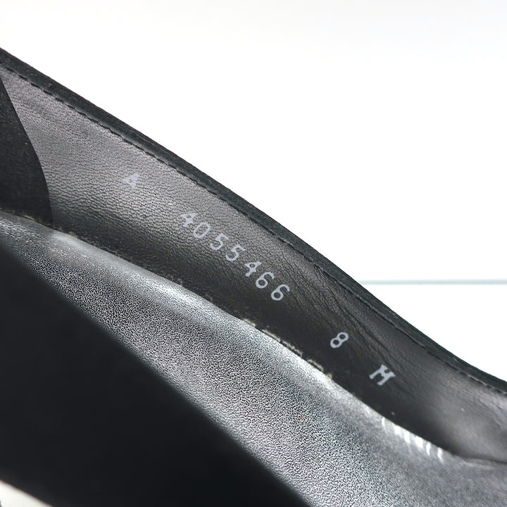 Stuart Weitzman Gigiritz Ruffle Pumps Black Satin Size 8 Open Toe Heels