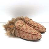 Gucci Princetown GG Canvas & Lamb Fur Mules Ruggine Rust/Natural Size 38