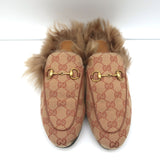 Gucci Princetown GG Canvas & Lamb Fur Mules Ruggine Rust/Natural Size 38