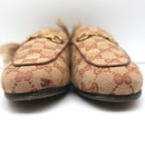 Gucci Princetown GG Canvas & Lamb Fur Mules Ruggine Rust/Natural Size 38