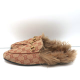 Gucci Princetown GG Canvas & Lamb Fur Mules Ruggine Rust/Natural Size 38