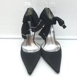 Rene Caovilla Crystal-Embellished Ankle Tie d'Orsay Pumps Black Satin Size 37.5