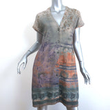 Etro Sweater Dress Purple/Gray Printed Knit Size 44 Short Sleeve Button Front