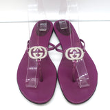 Gucci Crystal GG Flat Thong Sandals Purple Snakeskin Size 8