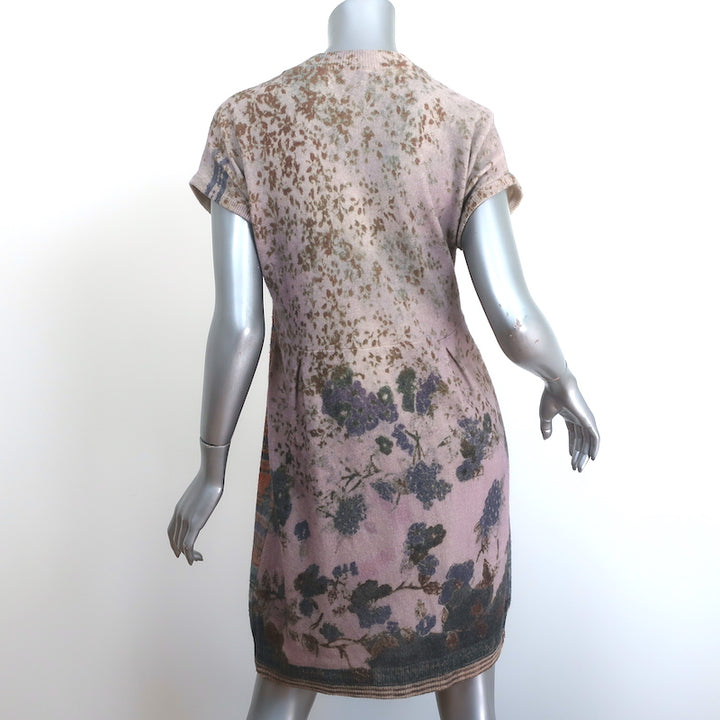 Etro Sweater Dress Purple/Gray Printed Knit Size 44 Short Sleeve Button Front