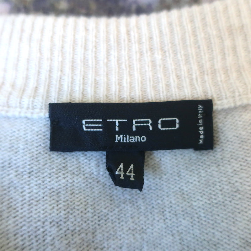 Etro Sweater Dress Purple/Gray Printed Knit Size 44 Short Sleeve Button Front