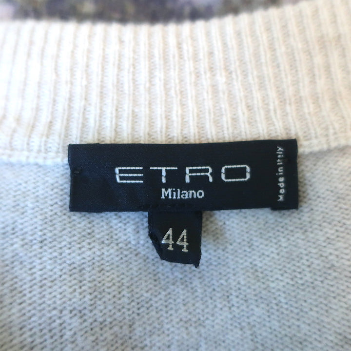 Etro Sweater Dress Purple/Gray Printed Knit Size 44 Short Sleeve Button Front