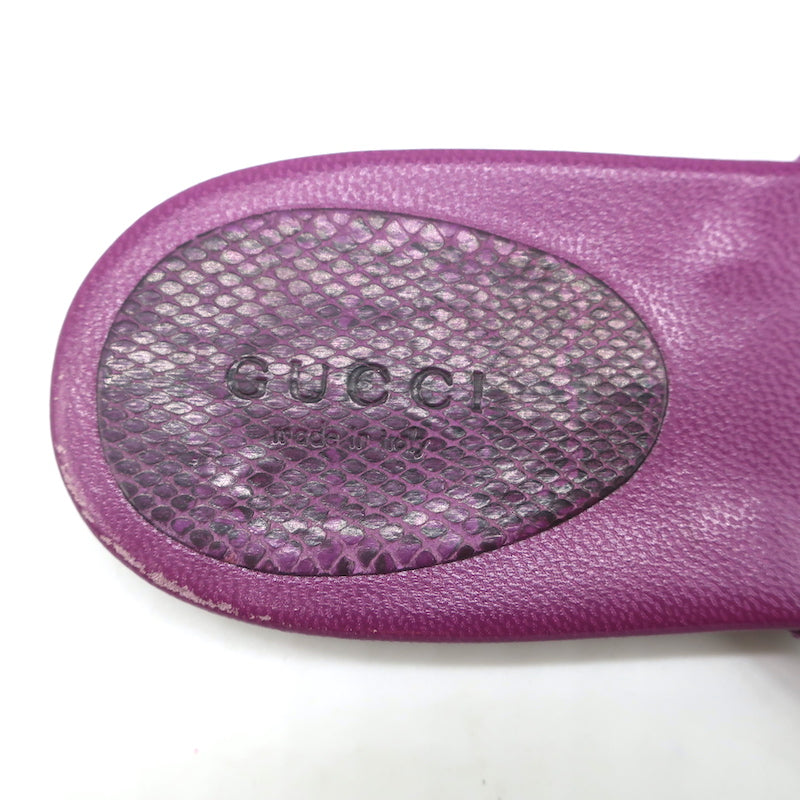Gucci Crystal GG Flat Thong Sandals Purple Snakeskin Size 8