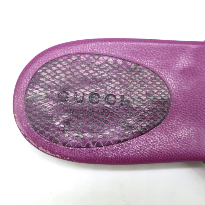 Gucci Crystal GG Flat Thong Sandals Purple Snakeskin Size 8