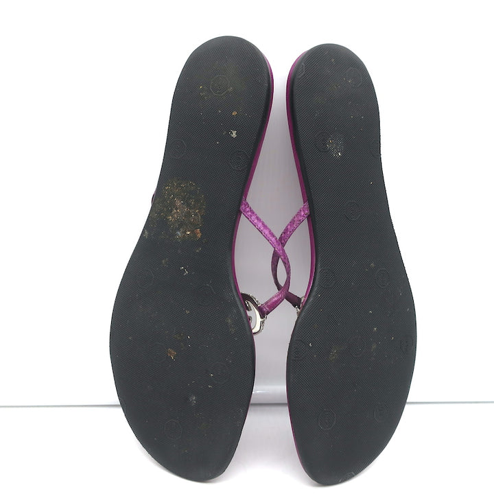 Gucci Crystal GG Flat Thong Sandals Purple Snakeskin Size 8