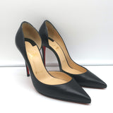 Christian Louboutin Iriza 100 Pumps Black Leather Size 37 Pointed Toe Heels