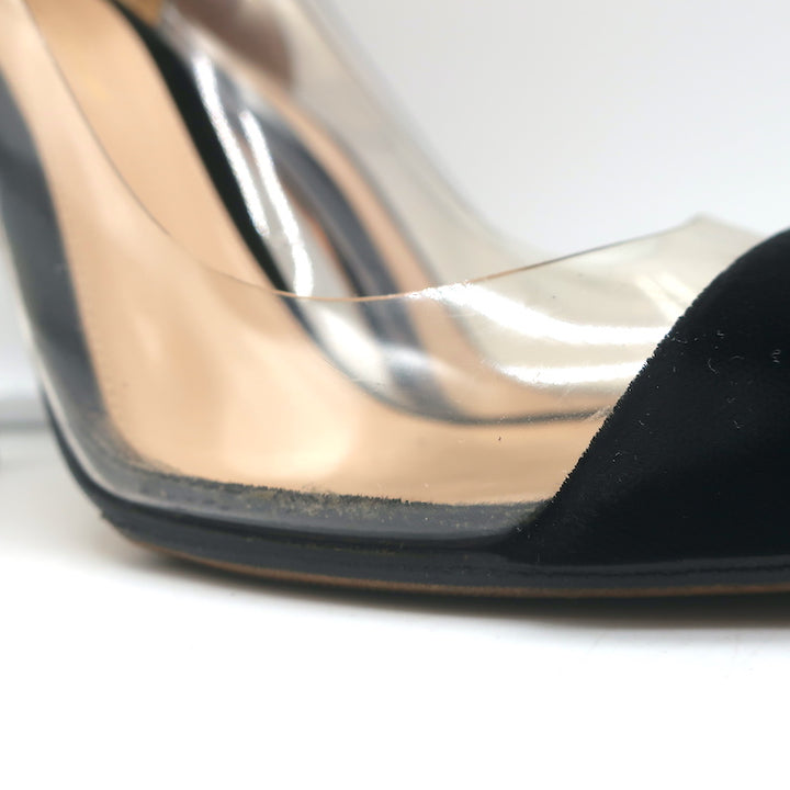 Gianvito Rossi Plexi Velvet and PVC Pumps Black Size 37.5 Pointed Toe Heels