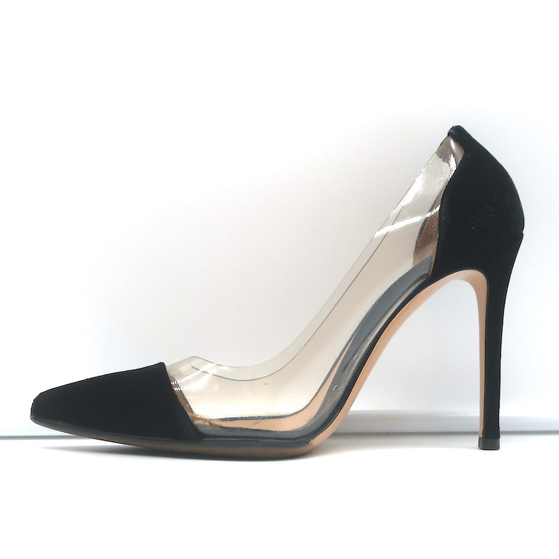 Gianvito Rossi Plexi Velvet and PVC Pumps Black Size 37.5 Pointed Toe Heels