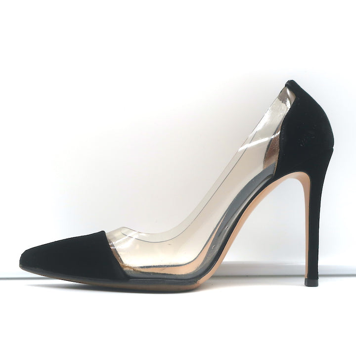 Gianvito Rossi Plexi Velvet and PVC Pumps Black Size 37.5 Pointed Toe Heels