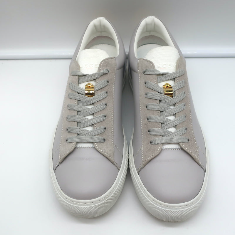 Buscemi Tennis Lock Low Top Sneakers Gray Leather &amp; Suede Size 38.5
