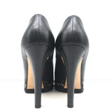 Chanel 15C CC Cap Toe Chain-Trim Pumps Black Leather Size 38 Platform Heels