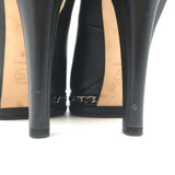 Chanel 15C CC Cap Toe Chain-Trim Pumps Black Leather Size 38 Platform Heels
