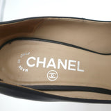 Chanel 15C CC Cap Toe Chain-Trim Pumps Black Leather Size 38 Platform Heels