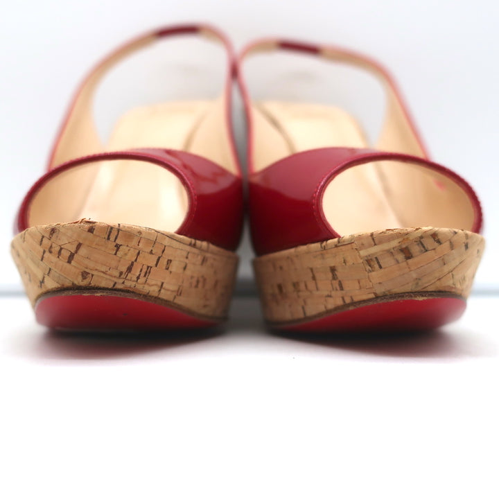 Christian Louboutin Jean Paul 120 Cork Wedge Sandals Red Patent Leather Size 38