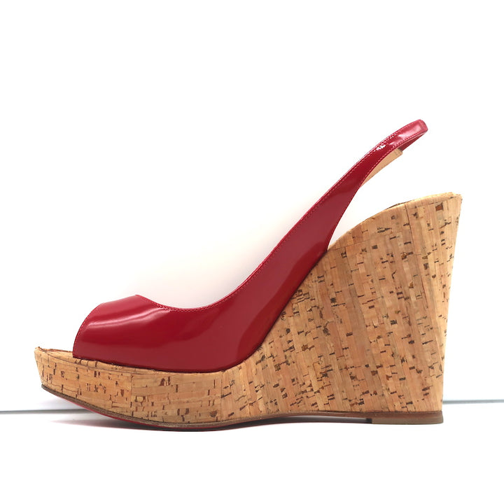 Christian Louboutin Jean Paul 120 Cork Wedge Sandals Red Patent Leather Size 38