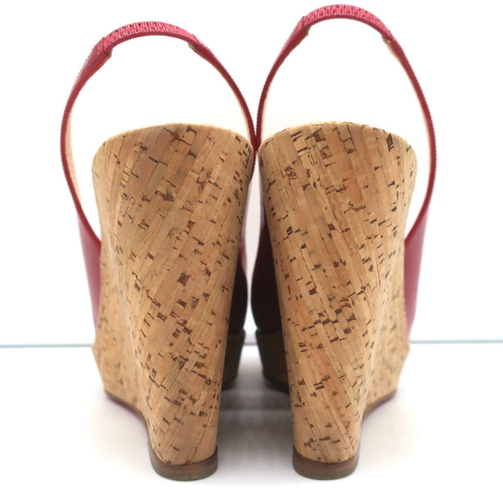 Christian Louboutin Jean Paul 120 Cork Wedge Sandals Red Patent Leather Size 38