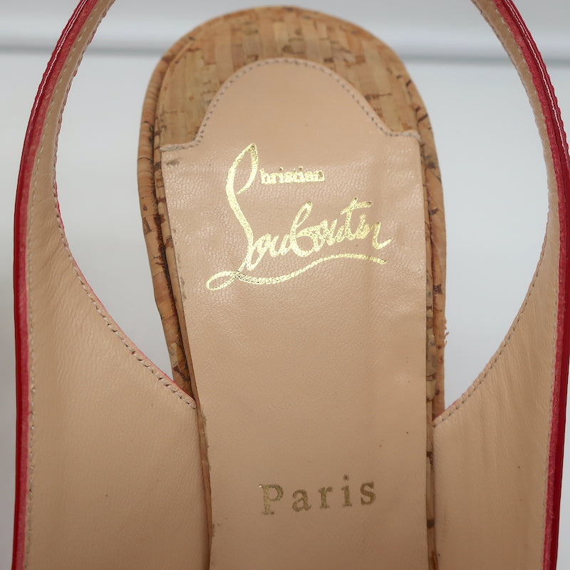 Christian Louboutin Jean Paul 120 Cork Wedge Sandals Red Patent Leather Size 38