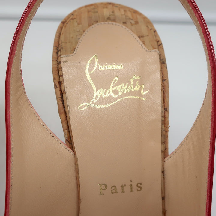 Christian Louboutin Jean Paul 120 Cork Wedge Sandals Red Patent Leather Size 38