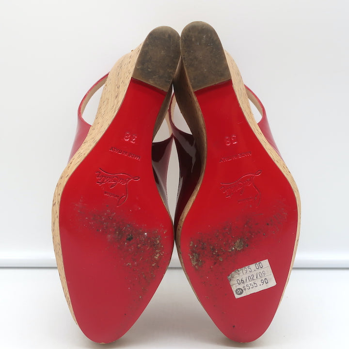 Christian Louboutin Jean Paul 120 Cork Wedge Sandals Red Patent Leather Size 38