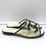 Chanel 19S Fantasy PVC Printed Mules Black Patent Leather Trim Size 38C