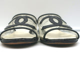 Chanel 19S Fantasy PVC Printed Mules Black Patent Leather Trim Size 38C