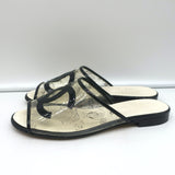 Chanel 19S Fantasy PVC Printed Mules Black Patent Leather Trim Size 38C