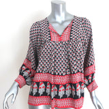 Ulla Johnson Blouse Bea Black/Red Indian Floral Print Silk Size 6 Tie-Neck Top