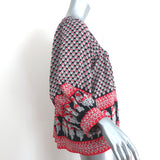 Ulla Johnson Blouse Bea Black/Red Indian Floral Print Silk Size 6 Tie-Neck Top