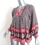 Ulla Johnson Blouse Bea Black/Red Indian Floral Print Silk Size 6 Tie-Neck Top