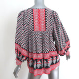 Ulla Johnson Blouse Bea Black/Red Indian Floral Print Silk Size 6 Tie-Neck Top