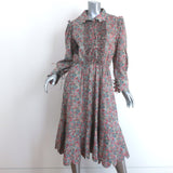 Horror Vacui Midi Dress Electra Scalloped Floral Print Cotton Size Medium