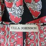 Ulla Johnson Blouse Bea Black/Red Indian Floral Print Silk Size 6 Tie-Neck Top