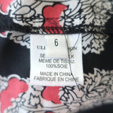 Ulla Johnson Blouse Bea Black/Red Indian Floral Print Silk Size 6 Tie-Neck Top