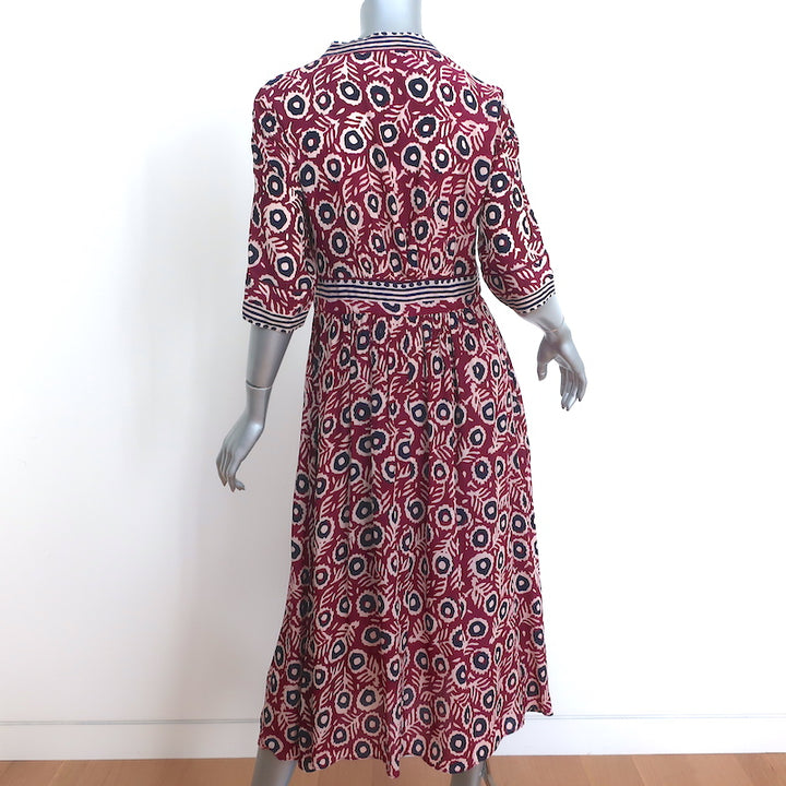 SEA Midi Dress Emi Berry Floral Print Crepe Size 4 Short Sleeve Button-Front