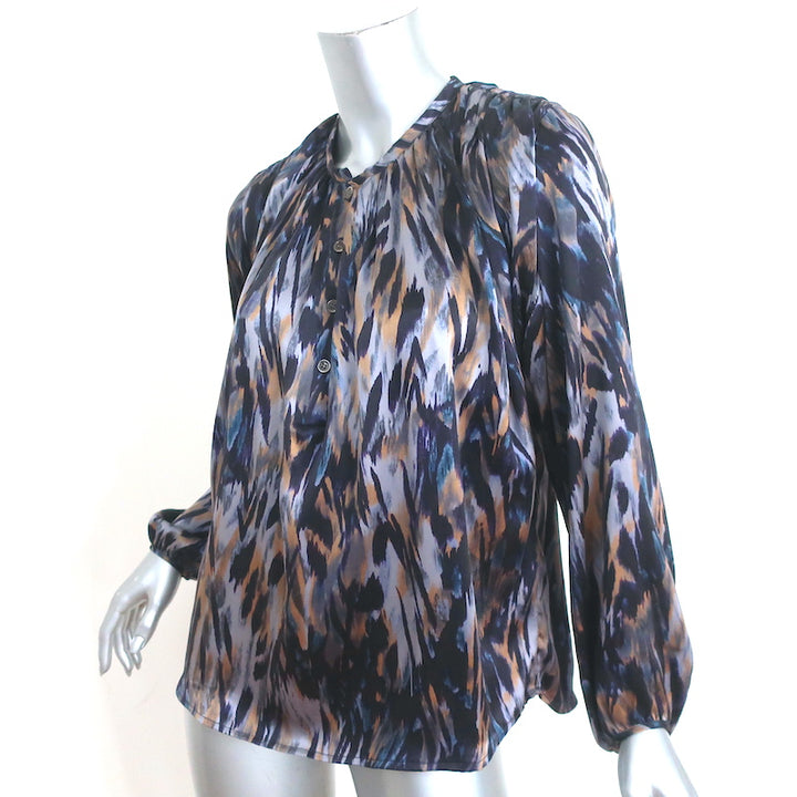 Ulla Johnson Blouse Blue/Multi Printed Silk Charmeuse Size 8 Long Sleeve Top