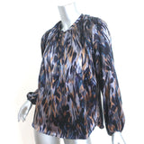 Ulla Johnson Blouse Blue/Multi Printed Silk Charmeuse Size 8 Long Sleeve Top