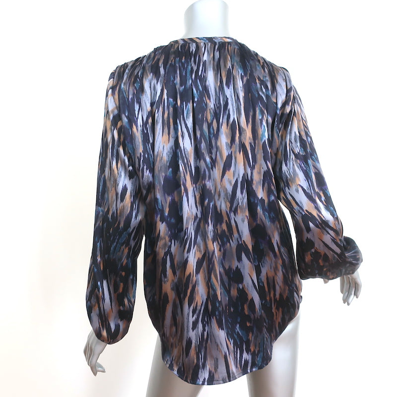 Ulla Johnson Blouse Blue/Multi Printed Silk Charmeuse Size 8 Long Sleeve Top